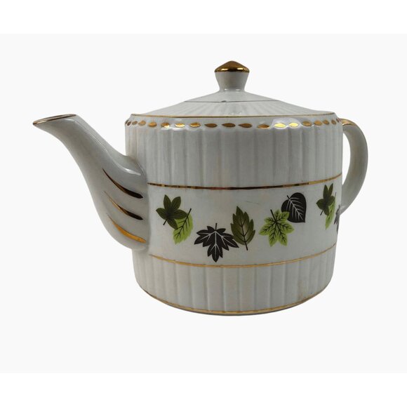 Wood And Sons Teapot English Ironstone Gold Trim Leaf Design Alpine White - Picture 4 of 10